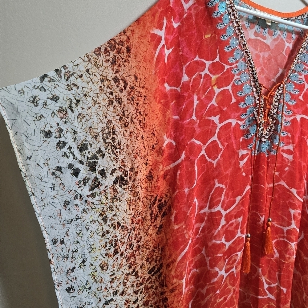 True colors sheer cover up color orange with rhinestones embellishment one size - Picture 2 of 8